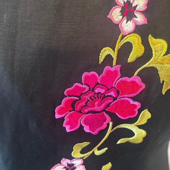 VTG Jessica Howard Linen Embroidered Cheongsam Qipao Floral Maxi Dress Petite 4 - Picture 4 of 12